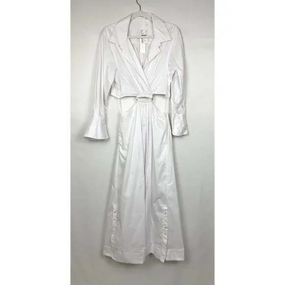 NWT Jonathan Simkhai Alex Pleated Cut Out Maxi Midi Dress White Medium - Picture 4 of 13